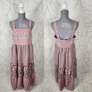 Knox Rose Pink Paisley Printed Smocked Tiered Flowy Maxi Dress